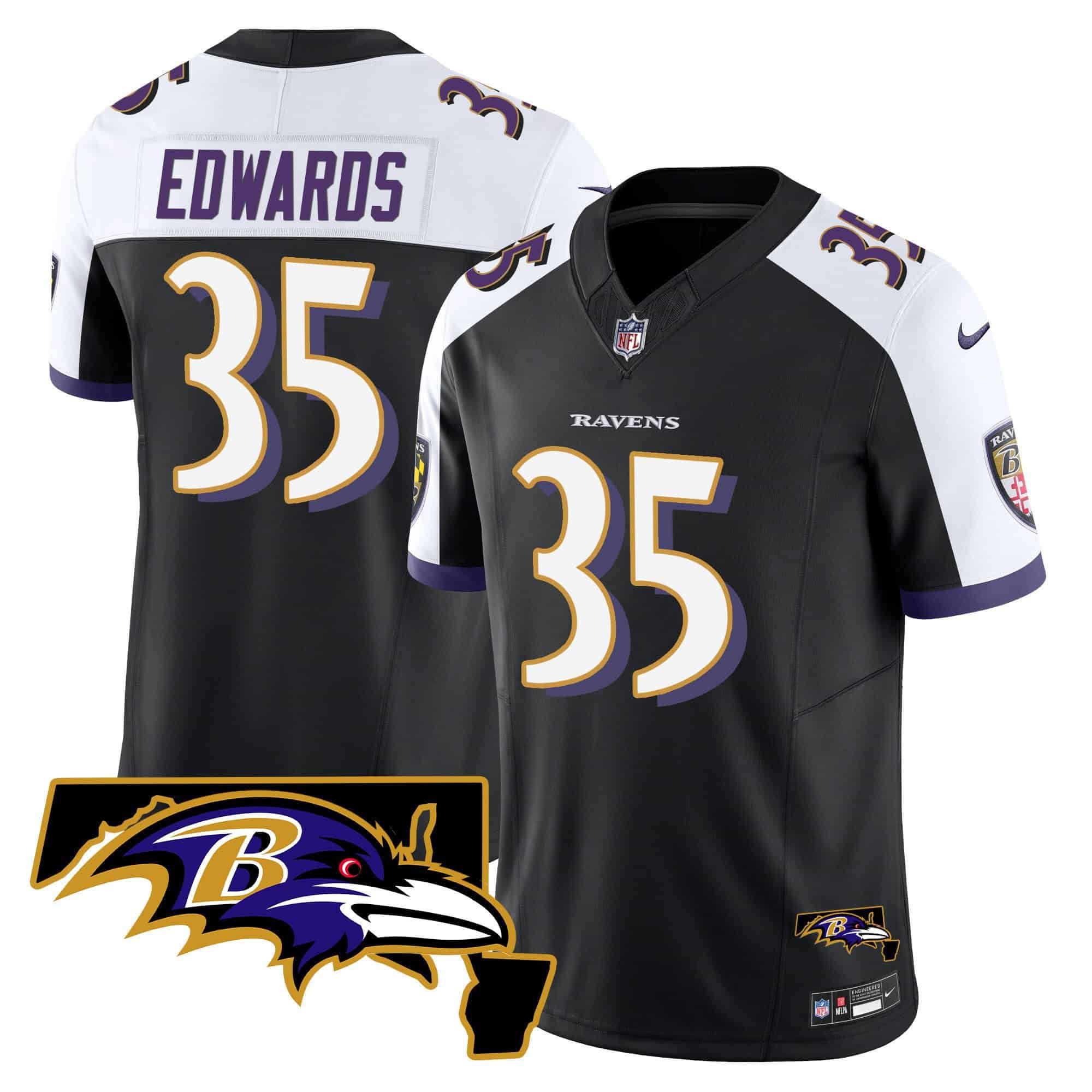 Men Baltimore Ravens #35 Edwards Black 2024 Nike Maryland Patch Vapor Limited NFL Jersey